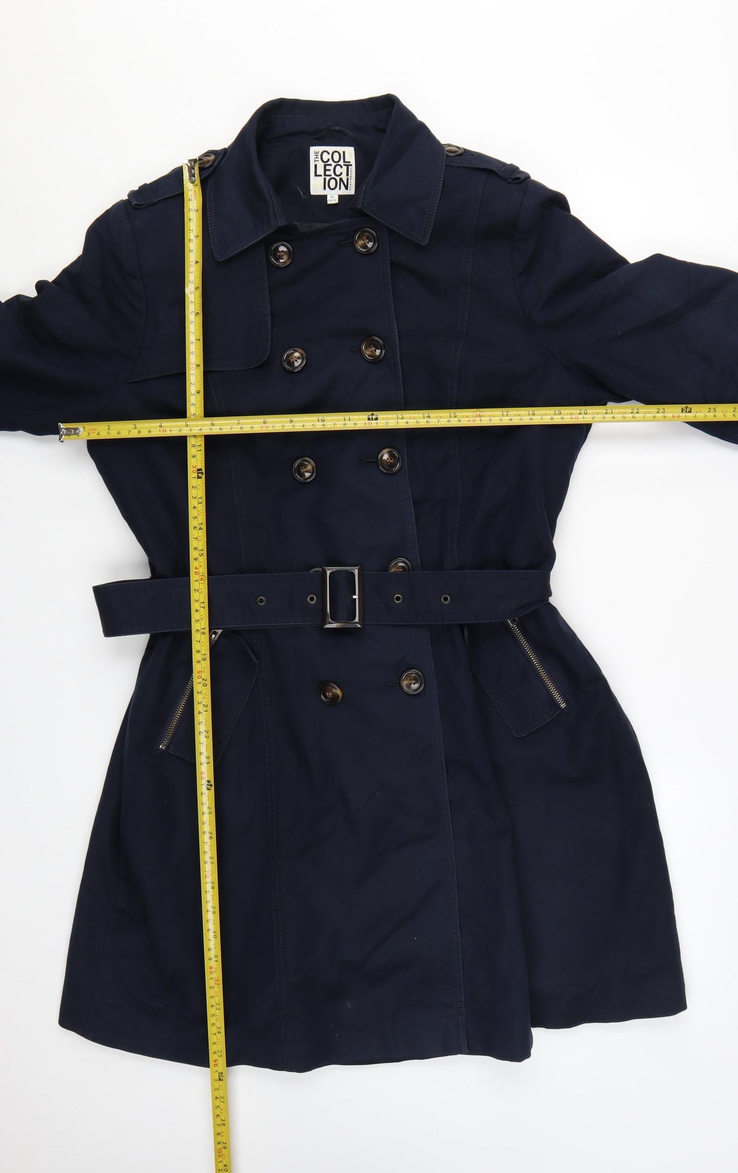 The Collection Debenhams Women's Blue Petite 16 Trench Coat Belted Mid-Length
