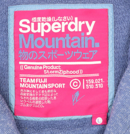 Superdry Women Blue Full Zip Hoodie Lined L Size Casual Sweatshirt