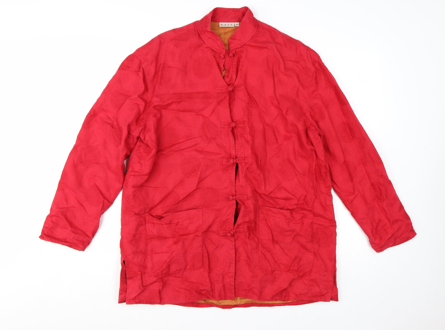 EAST Womens Red Linen Blend Kimono Jacket Size 14 Long Sleeve