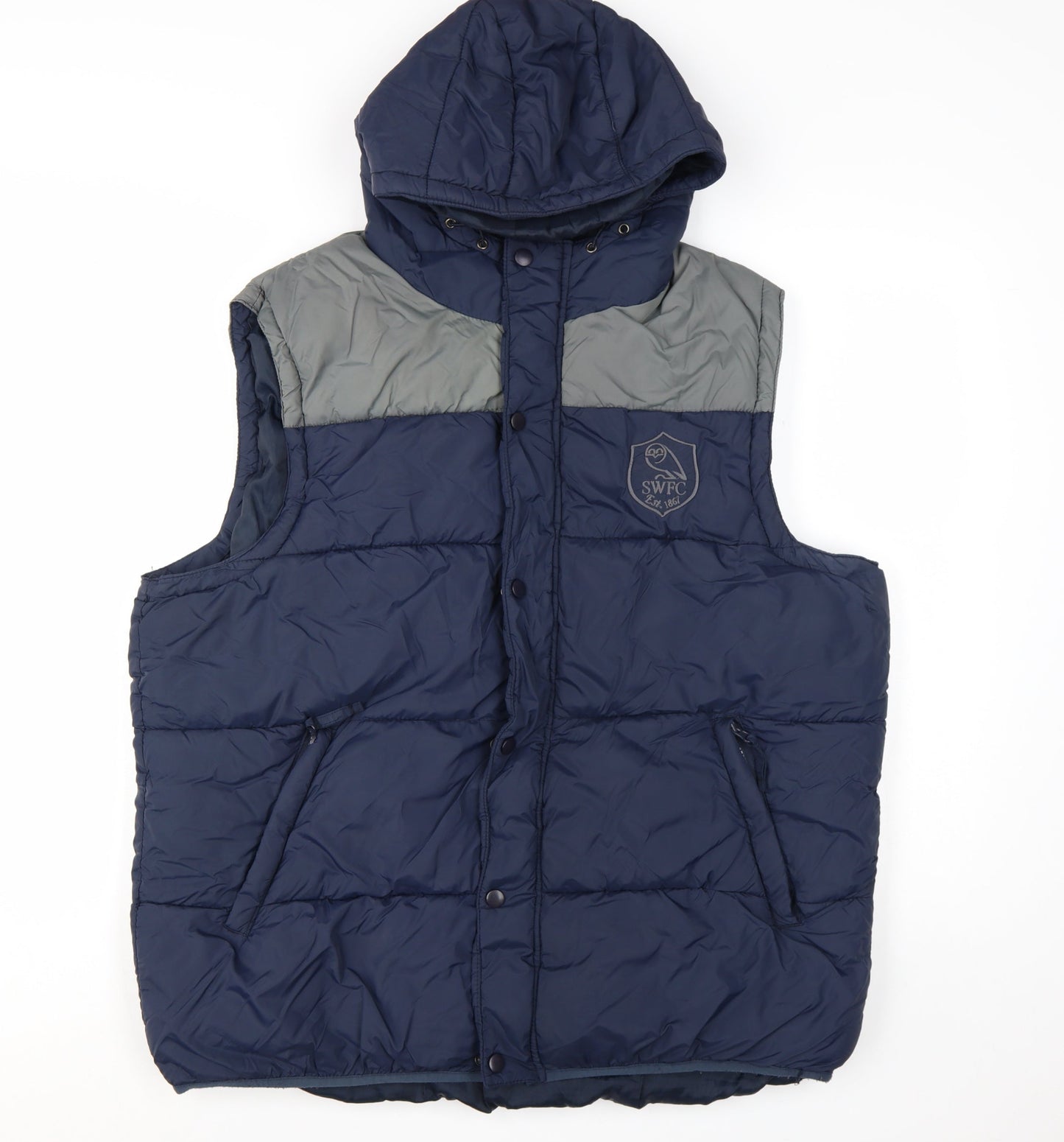 SWFC Mens Blue L Hooded Puffer Waistcoat Gilet Football Jacket