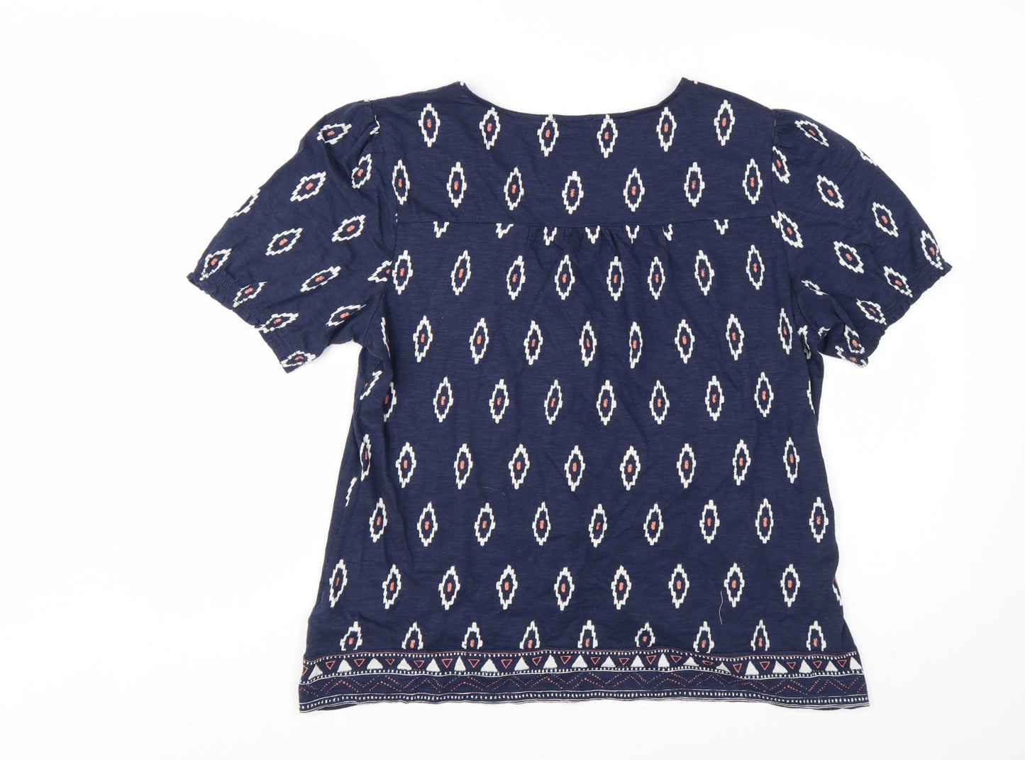 FatFace Women's Blue Geometric Bohemian Cotton Modal Tunic Blouse Size 14