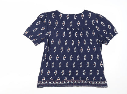 FatFace Women's Blue Geometric Bohemian Cotton Modal Tunic Blouse Size 14