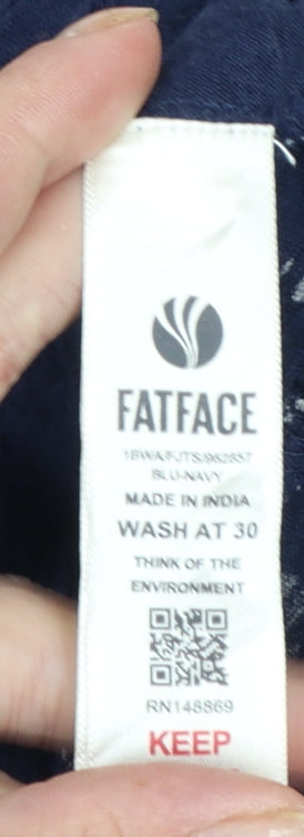 FatFace Women's Blue Geometric Bohemian Cotton Modal Tunic Blouse Size 14