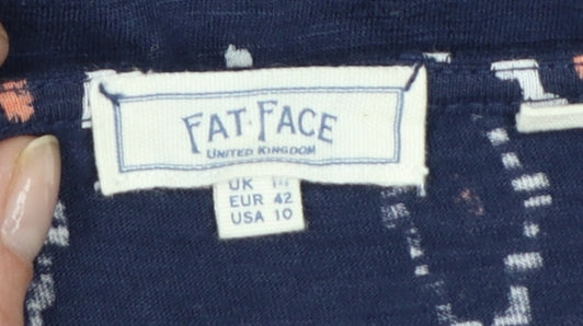 FatFace Women's Blue Geometric Bohemian Cotton Modal Tunic Blouse Size 14