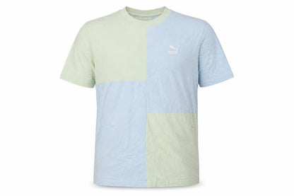 Puma Men's Blue Green Colourblock Crew Neck Cotton T-Shirt Size M