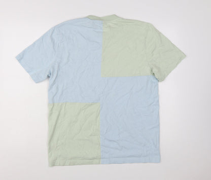 Puma Men's Blue Green Colourblock Crew Neck Cotton T-Shirt Size M
