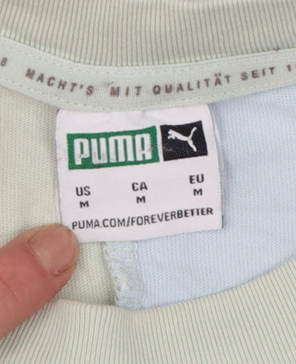 Puma Men's Blue Green Colourblock Crew Neck Cotton T-Shirt Size M