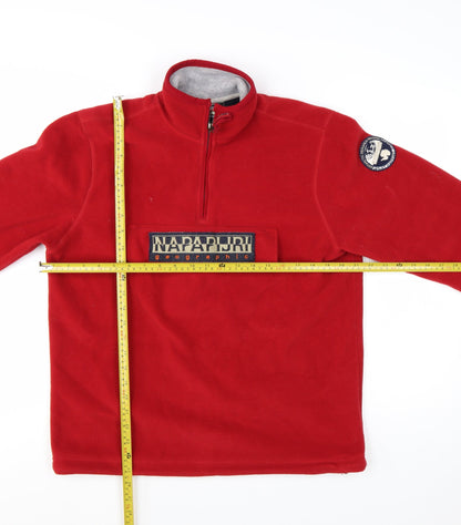 Napapijri Men's Red Fleece 1/4 Zip Pullover Sweatshirt L
