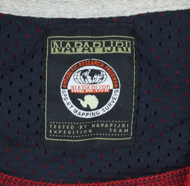 Napapijri Men's Red Fleece 1/4 Zip Pullover Sweatshirt L
