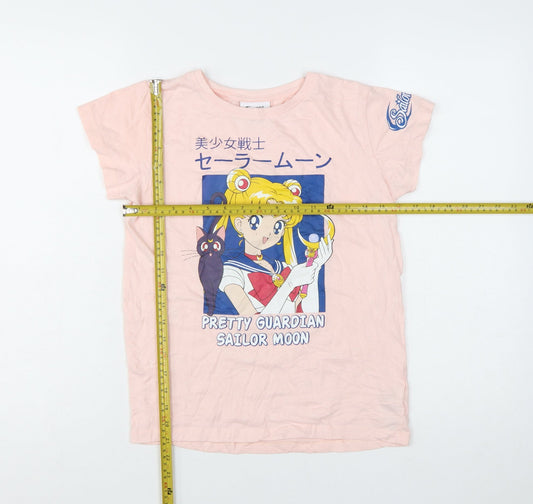 Sailor Moon Girls Pink Graphic Cotton T-Shirt Size 158 Short Sleeve Anime Top