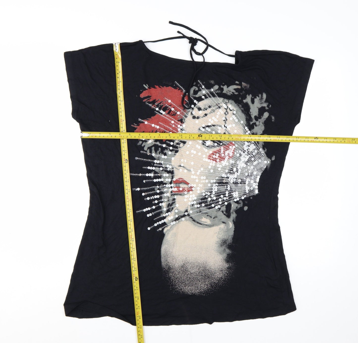 SimplyBe Women’s Black Art Sequin Graphic T-Shirt Size 18
