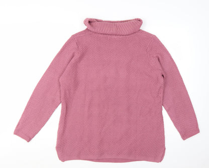 Isle Essentials Women’s Pink Cable-Knit Roll Neck Jumper Size L 18-20