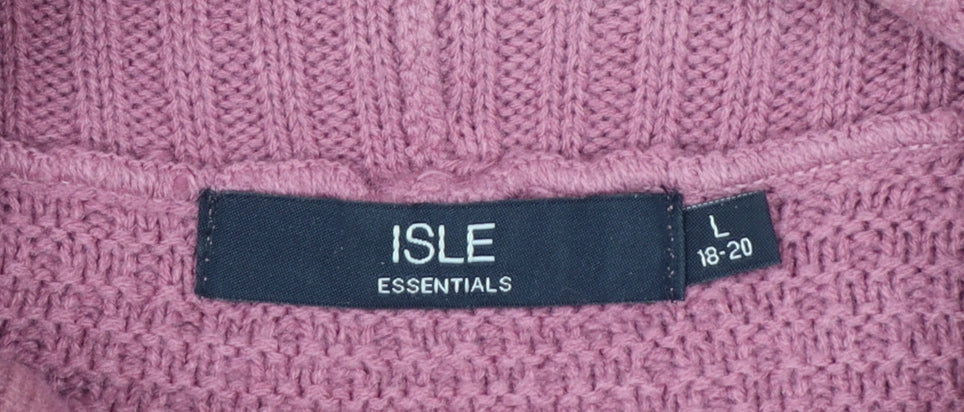 Isle Essentials Women’s Pink Cable-Knit Roll Neck Jumper Size L 18-20
