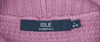 Isle Essentials Women’s Pink Cable-Knit Roll Neck Jumper Size L 18-20