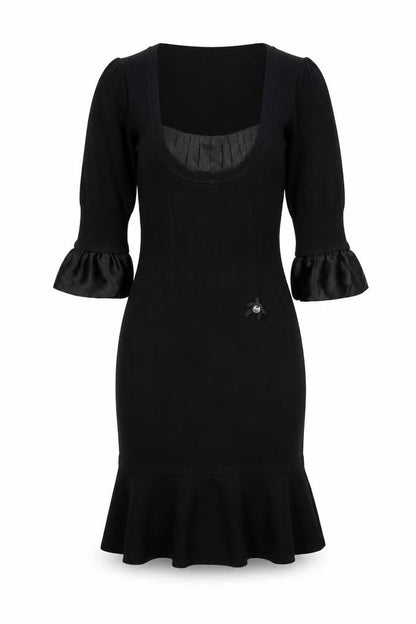 Karen Millen Women’s Black Bodycon Knit Dress Size 8 Half Sleeve