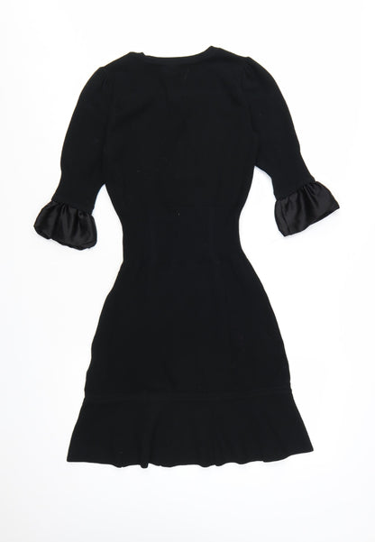 Karen Millen Women’s Black Bodycon Knit Dress Size 8 Half Sleeve