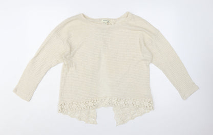 Monteau Women Ivory Lace Hem Open Knit Cardigan Jumper Size L