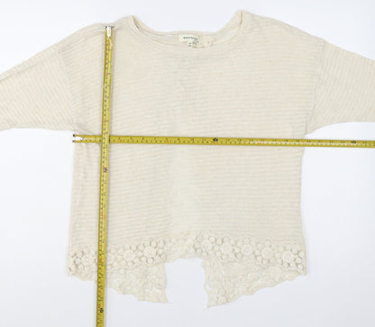 Monteau Women Ivory Lace Hem Open Knit Cardigan Jumper Size L