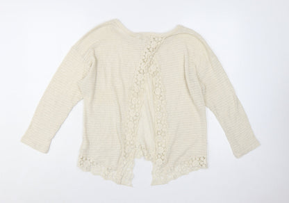 Monteau Women Ivory Lace Hem Open Knit Cardigan Jumper Size L