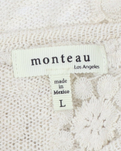 Monteau Women Ivory Lace Hem Open Knit Cardigan Jumper Size L