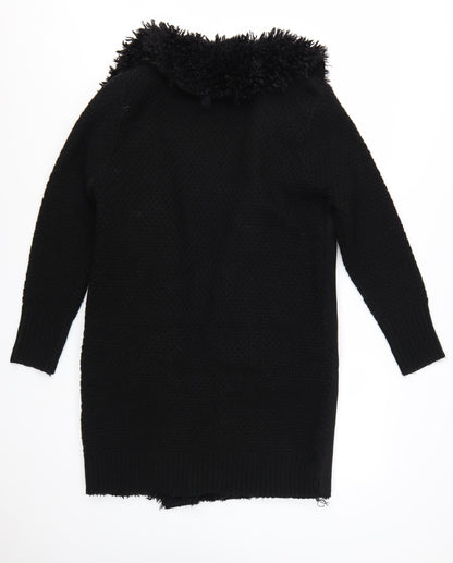 Roman Women's Black Faux Fur Trim Knit Coatigan Size 10