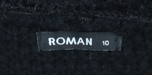 Roman Women's Black Faux Fur Trim Knit Coatigan Size 10