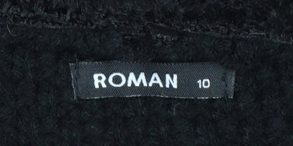 Roman Women's Black Faux Fur Trim Knit Coatigan Size 10
