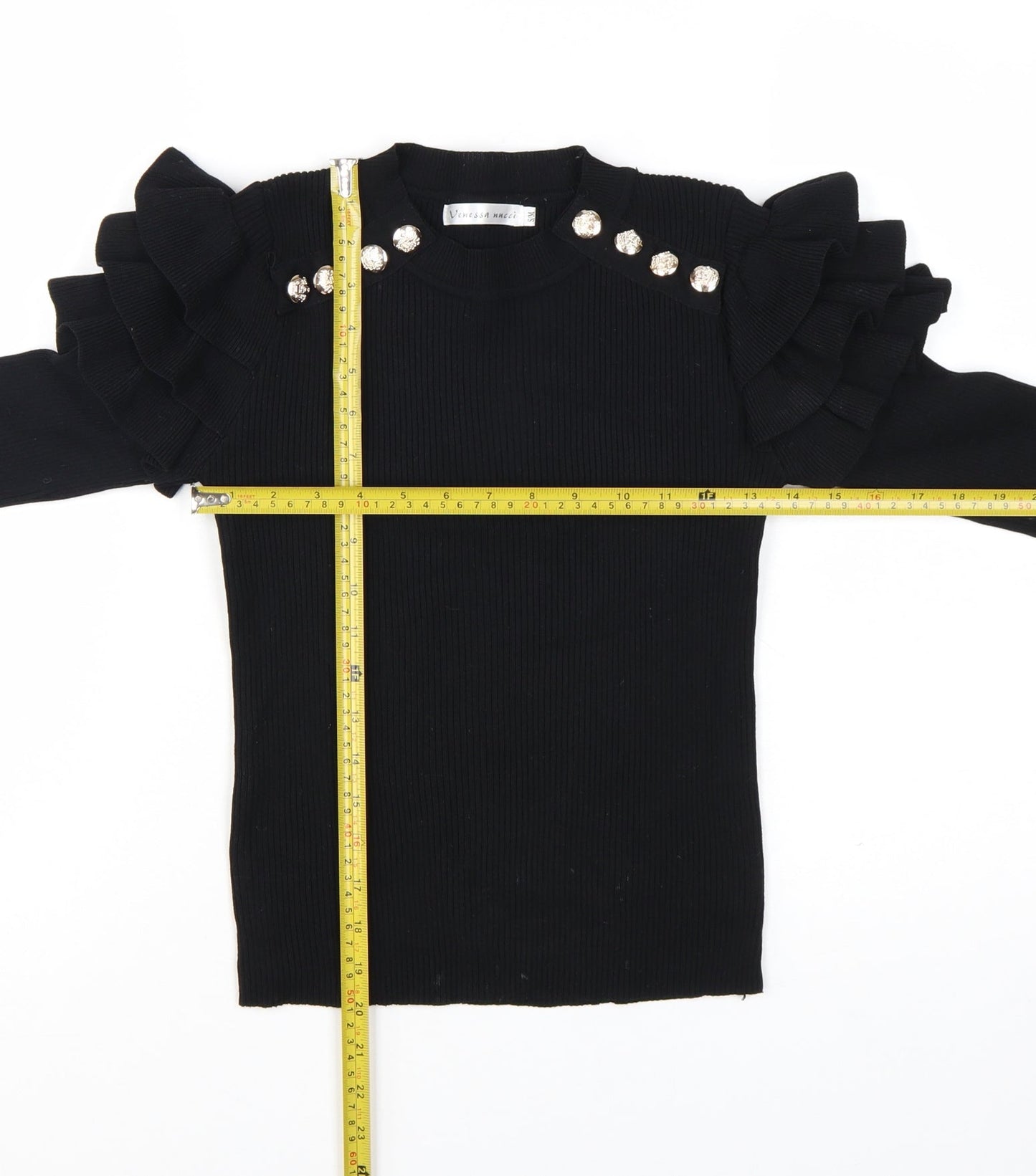 Venessa Nucci Womens Black Ruffle Jewel Pullover Jumper Size S