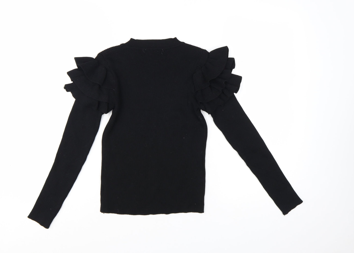 Venessa Nucci Womens Black Ruffle Jewel Pullover Jumper Size S