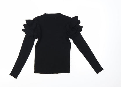 Venessa Nucci Womens Black Ruffle Jewel Pullover Jumper Size S