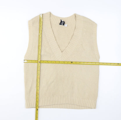 Collusion Womens Beige V-Neck Knit Sleeveless Vest Jumper Size 8