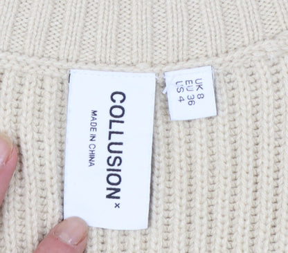 Collusion Womens Beige V-Neck Knit Sleeveless Vest Jumper Size 8