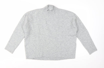 Uniqlo Women Grey Wool Blend Mock Neck Pullover Jumper Size M