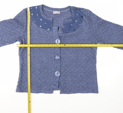 Marks and Spencer Per Una Blue Cardigan Women Large Beaded Knit 3/4 Sleeve