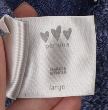 Marks and Spencer Per Una Blue Cardigan Women Large Beaded Knit 3/4 Sleeve