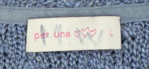 Marks and Spencer Per Una Blue Cardigan Women Large Beaded Knit 3/4 Sleeve