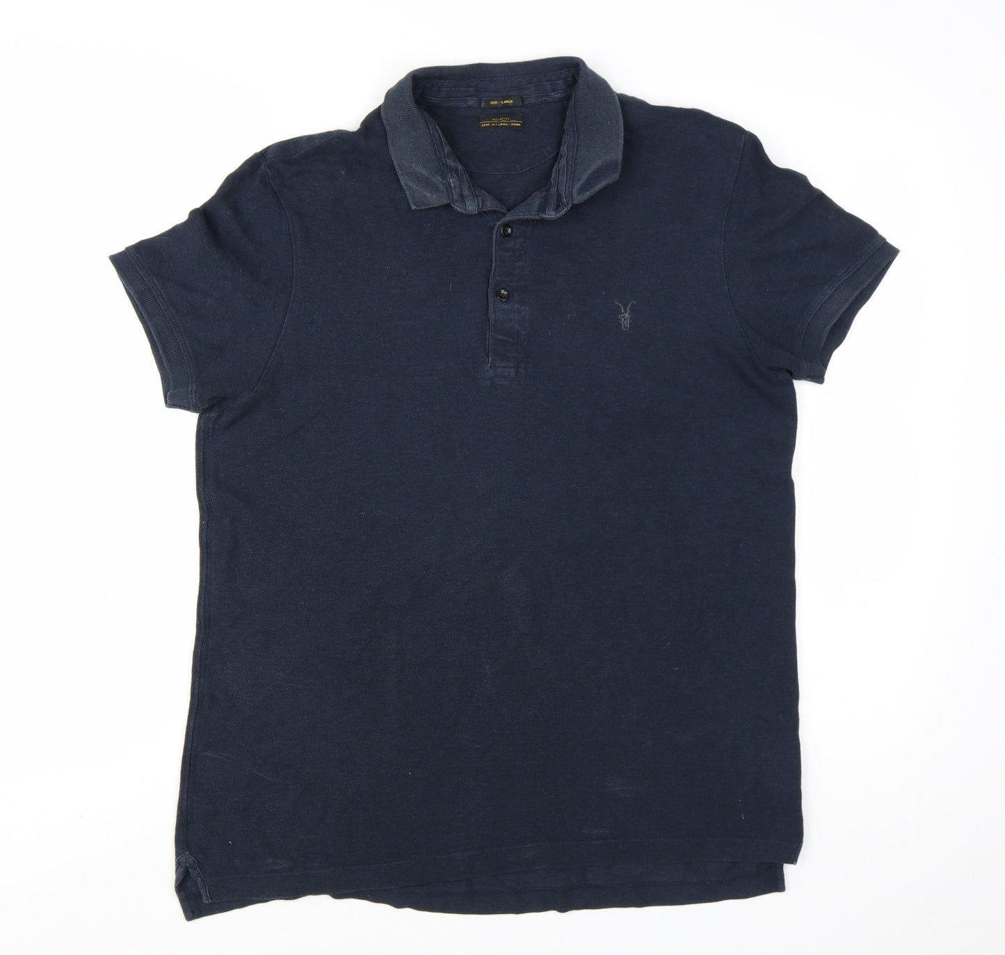 AllSaints Men's Blue Cotton Short Sleeve Polo Shirt Size L