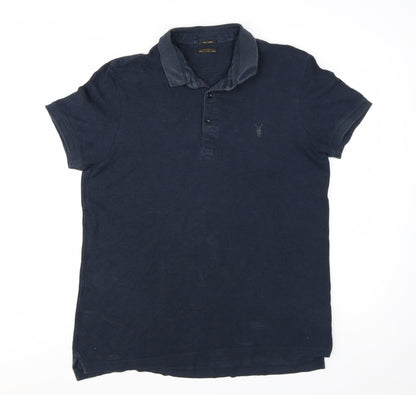 AllSaints Men's Blue Cotton Short Sleeve Polo Shirt Size L