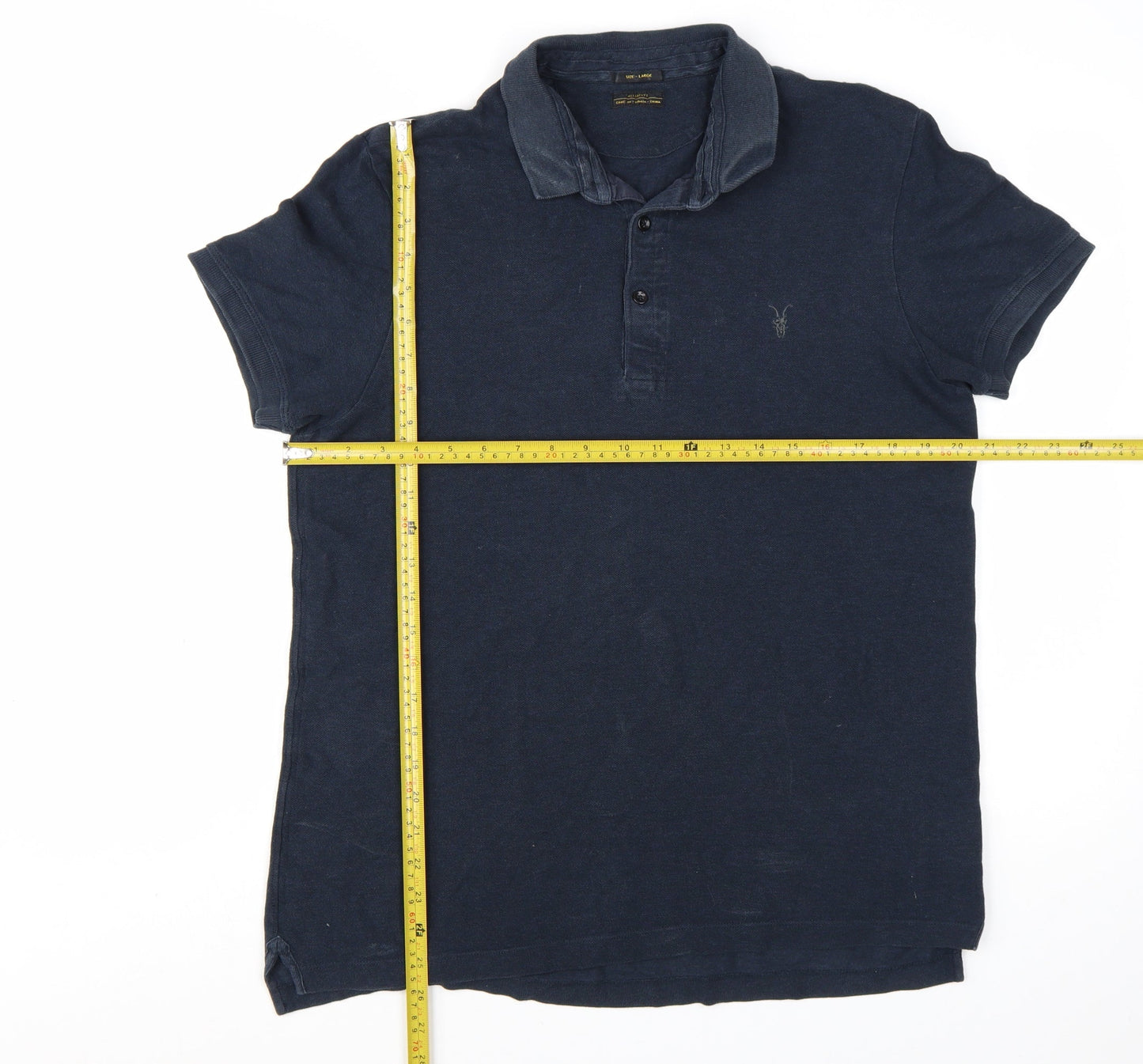 AllSaints Men's Blue Cotton Short Sleeve Polo Shirt Size L