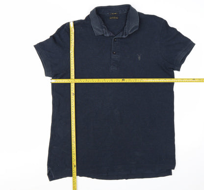 AllSaints Men's Blue Cotton Short Sleeve Polo Shirt Size L