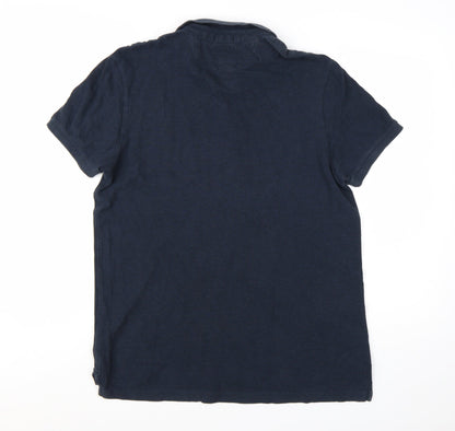 AllSaints Men's Blue Cotton Short Sleeve Polo Shirt Size L