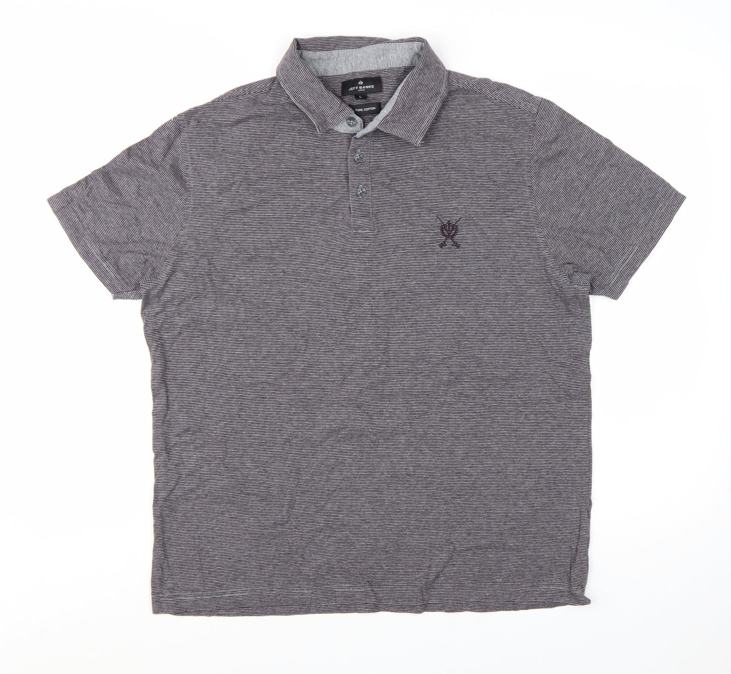 Jeff Banks Mens Grey Striped Cotton Polo Shirt Size L