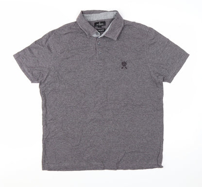 Jeff Banks Mens Grey Striped Cotton Polo Shirt Size L