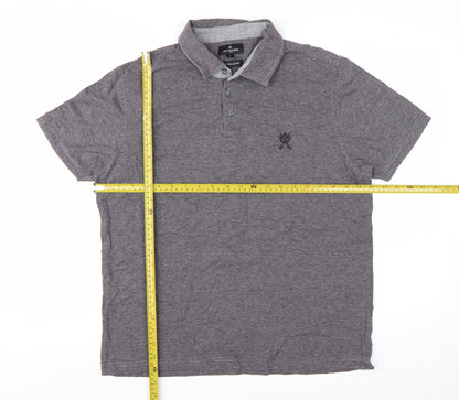 Jeff Banks Mens Grey Striped Cotton Polo Shirt Size L