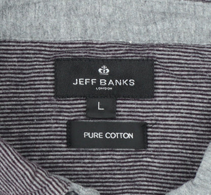 Jeff Banks Mens Grey Striped Cotton Polo Shirt Size L