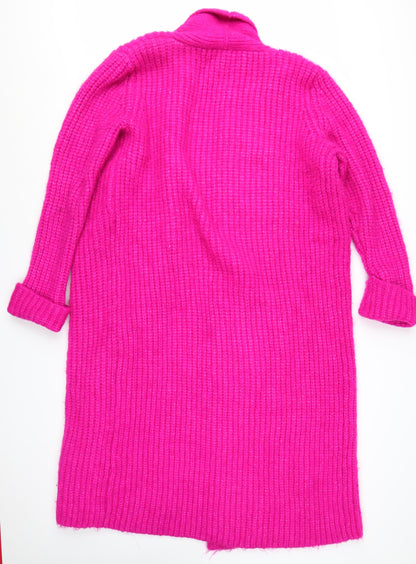 Zara Women Pink Chunky-Knit Long Cardigan XS