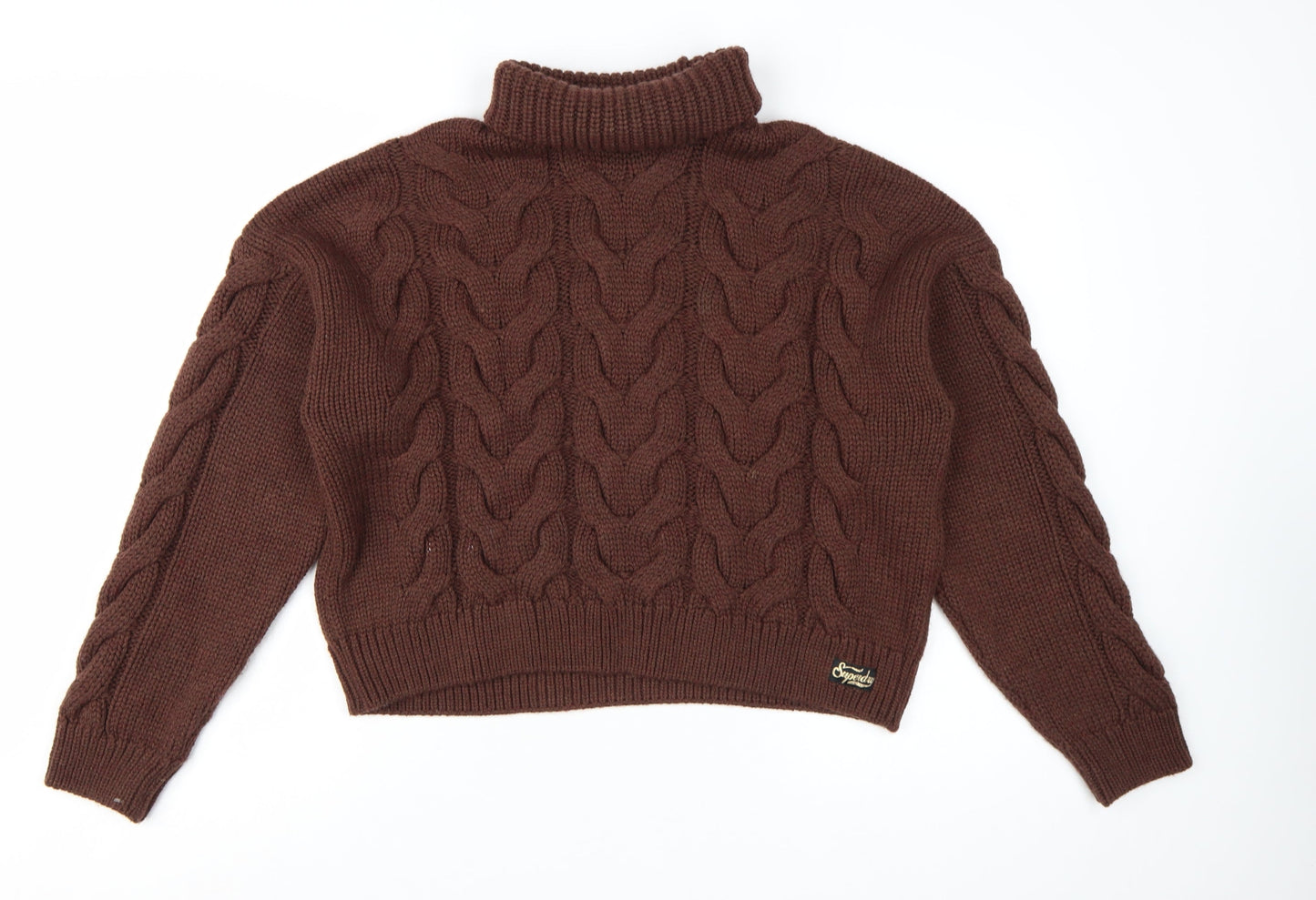 Superdry Womens Brown Roll Neck Cable Knit Jumper Size 12