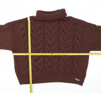 Superdry Womens Brown Roll Neck Cable Knit Jumper Size 12