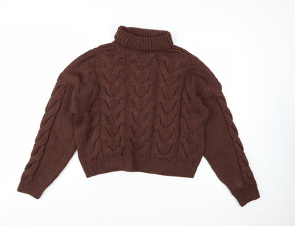 Superdry Womens Brown Roll Neck Cable Knit Jumper Size 12