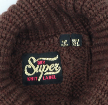 Superdry Womens Brown Roll Neck Cable Knit Jumper Size 12